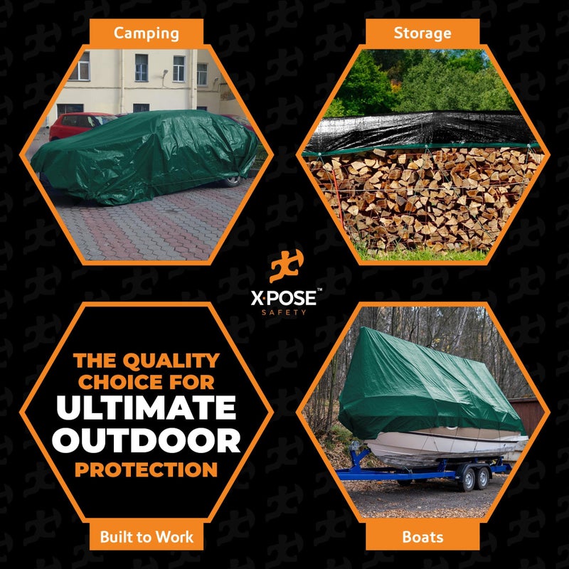 xpose safety Heavy Duty Poly Tarp 10 Feet x 12 Feet 10 Mil Thick Waterproof, UV Blocking Protective Cover - Reversible Green and Black - Laminated Coating - Grommets - by Xpose Safety - Image 2